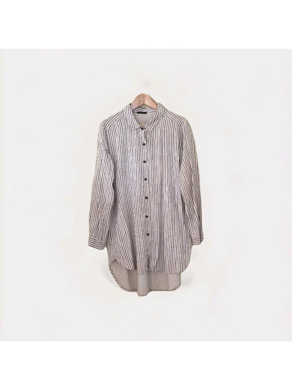 Lyocell Oversize Tunic M/L Cream Made In Italy Striped Shirt High Low Lagenlook